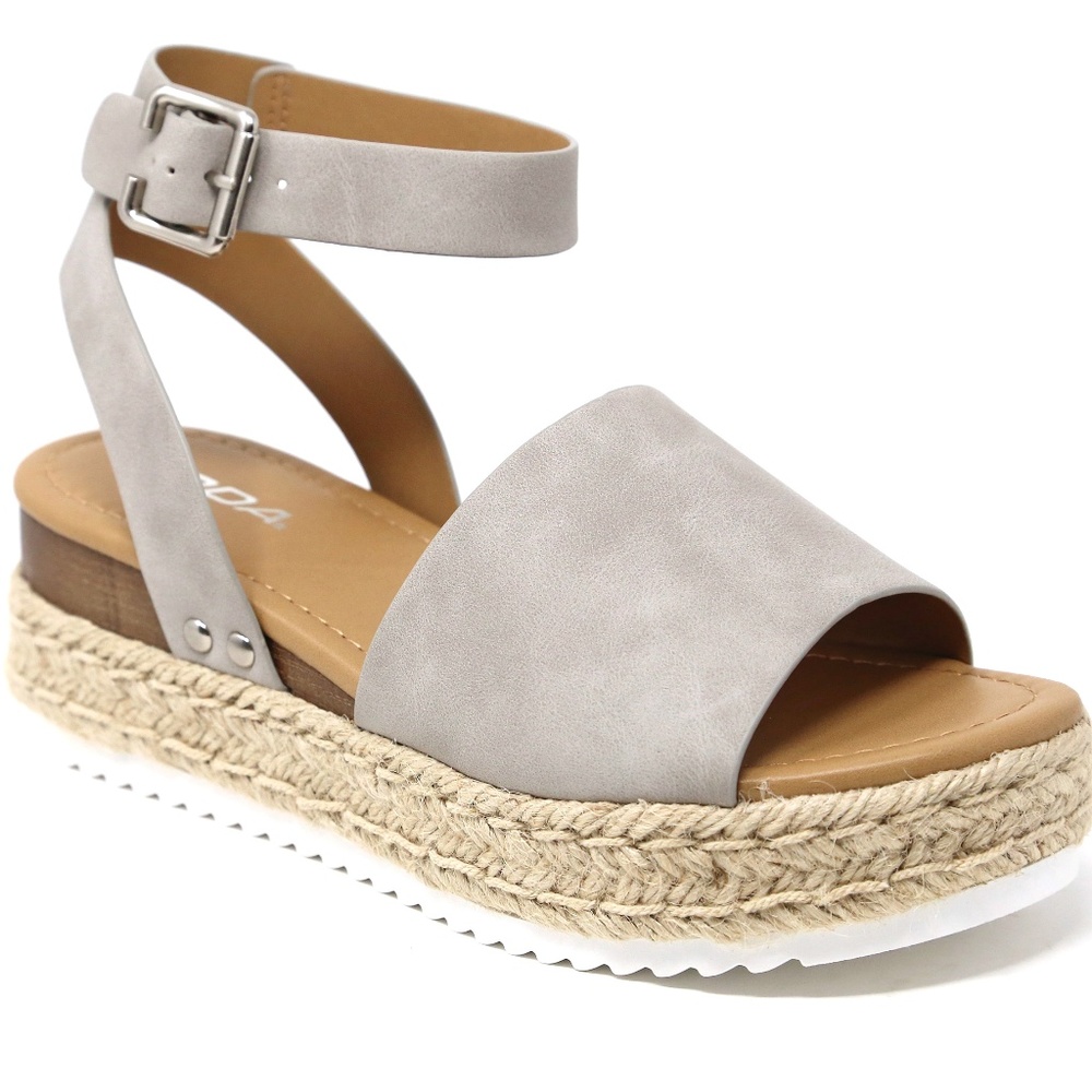 New Soda Gray Open Toe Platform Espadrille Sandal - Picture 1 of 3